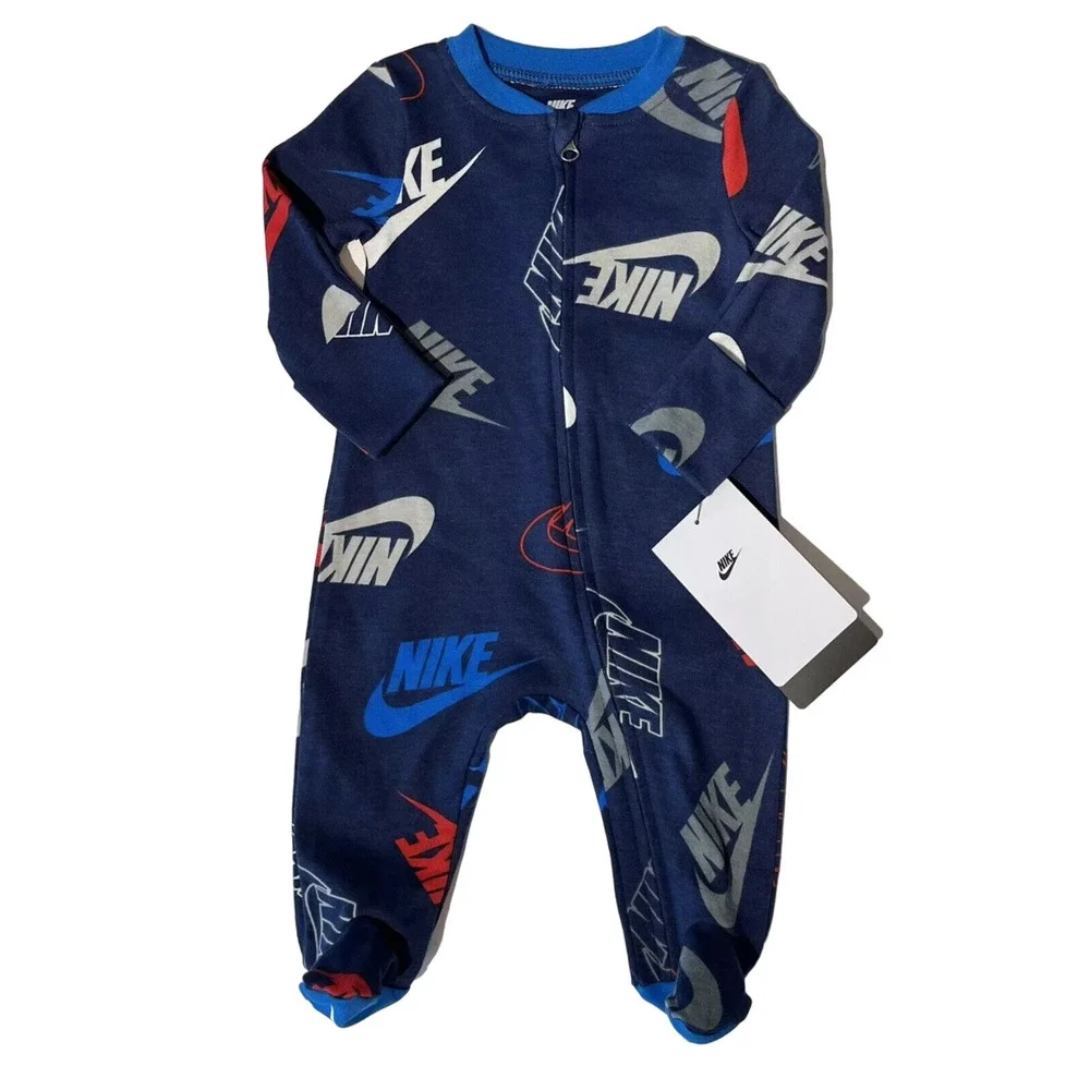 Nike Footed Pajamas Convertible Hand Mits Baby Zip Sleepwear Size 6 Months New